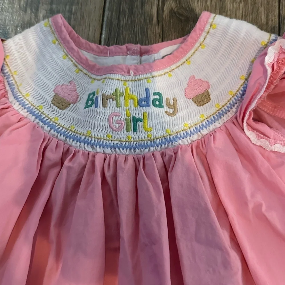 Lil Cactus Girls Birthday Girl Smocked Bishop Dress, Pink 2T